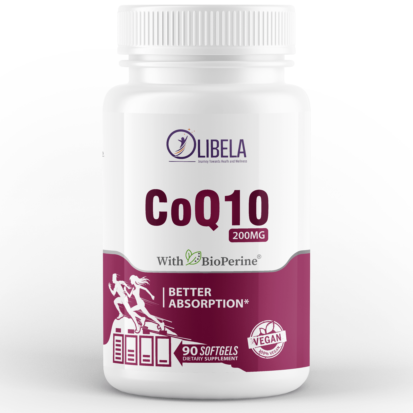 OLIBELA CoQ10 200mg Softgels Vegan with BioPerine, 2X Absorption, Naturally Fermented