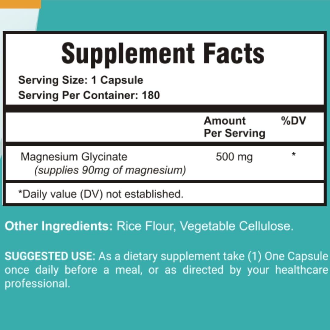 Olibela High Absorption Magnesium Glycinate 500mg. Supports Relaxation and Muscle Health