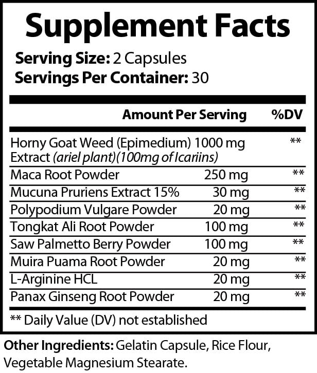 Hierba de cabra en celo 1560 mg: maca, ginseng, arginina, saw palmetto y vitaminas, potenciador de la testosterona. Te da más energía, rendimiento, concentración y también mejora los niveles de estrógeno, 60 cápsulas