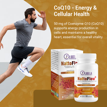 Olibela NattoFlow+ 4 in 1 Nattokinase, L-Citrulline, CoQ10, Vitamin K2 MK-7, 180 Capsules