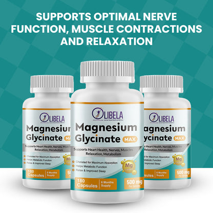 Olibela Magnesium Glycinate Chelated 500 mg. Support Relax, Sleep, Cardiovascular Health