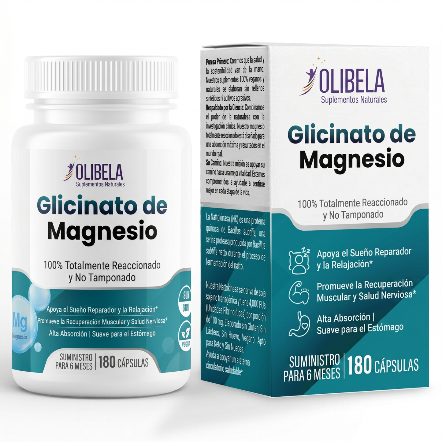 Olibela Magnesio Glicinato Quelado 500 mg. Favorece la Relajación, el Sueño y la Salud Cardiovascular