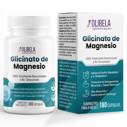 Olibela Magnesio Glicinato Quelado 500 mg. Favorece la Relajación, el Sueño y la Salud Cardiovascular
