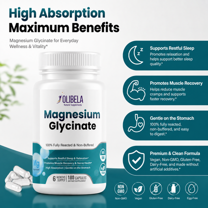 Olibela Premium Magnesium Glycinate 1420mg – 100% Fully Reacted & Non-Buffered Chelate Vegan