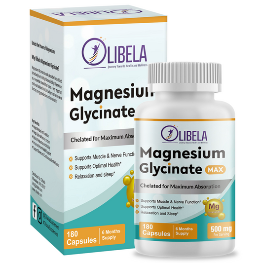 Olibela Magnésio Glicinato Quelatado 500 mg. Suporte Relax, Sono, Saúde Cardiovascular