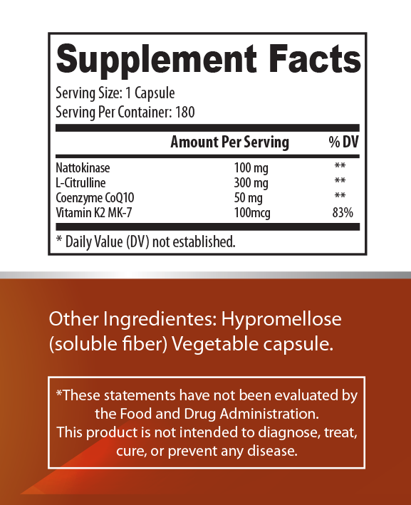 Olibela NattoFlow+ 4 in 1 Nattokinase, L-Citrulline, CoQ10, Vitamin K2 MK-7, 180 Capsules