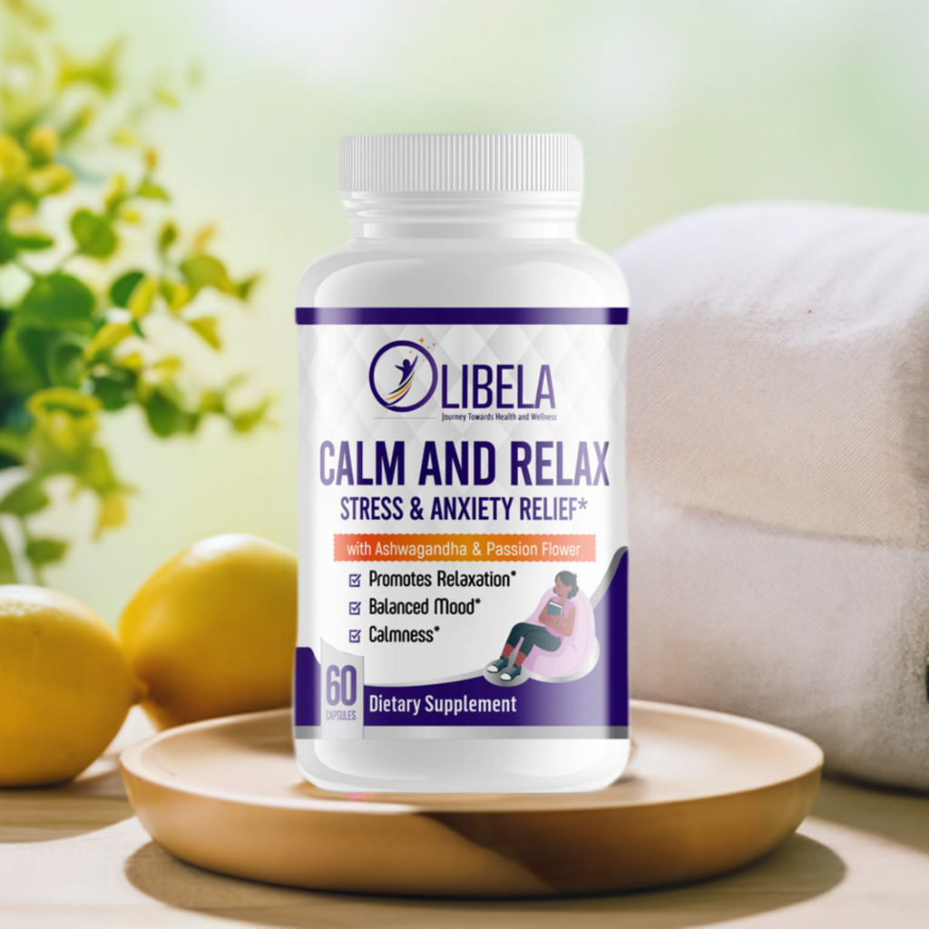 Olibela Calm &amp; Relax - Alívio do estresse e da ansiedade, redução da ansiedade, ajuda nos ciclos do sono, relaxamento e fadiga mental, 60 cápsulas.