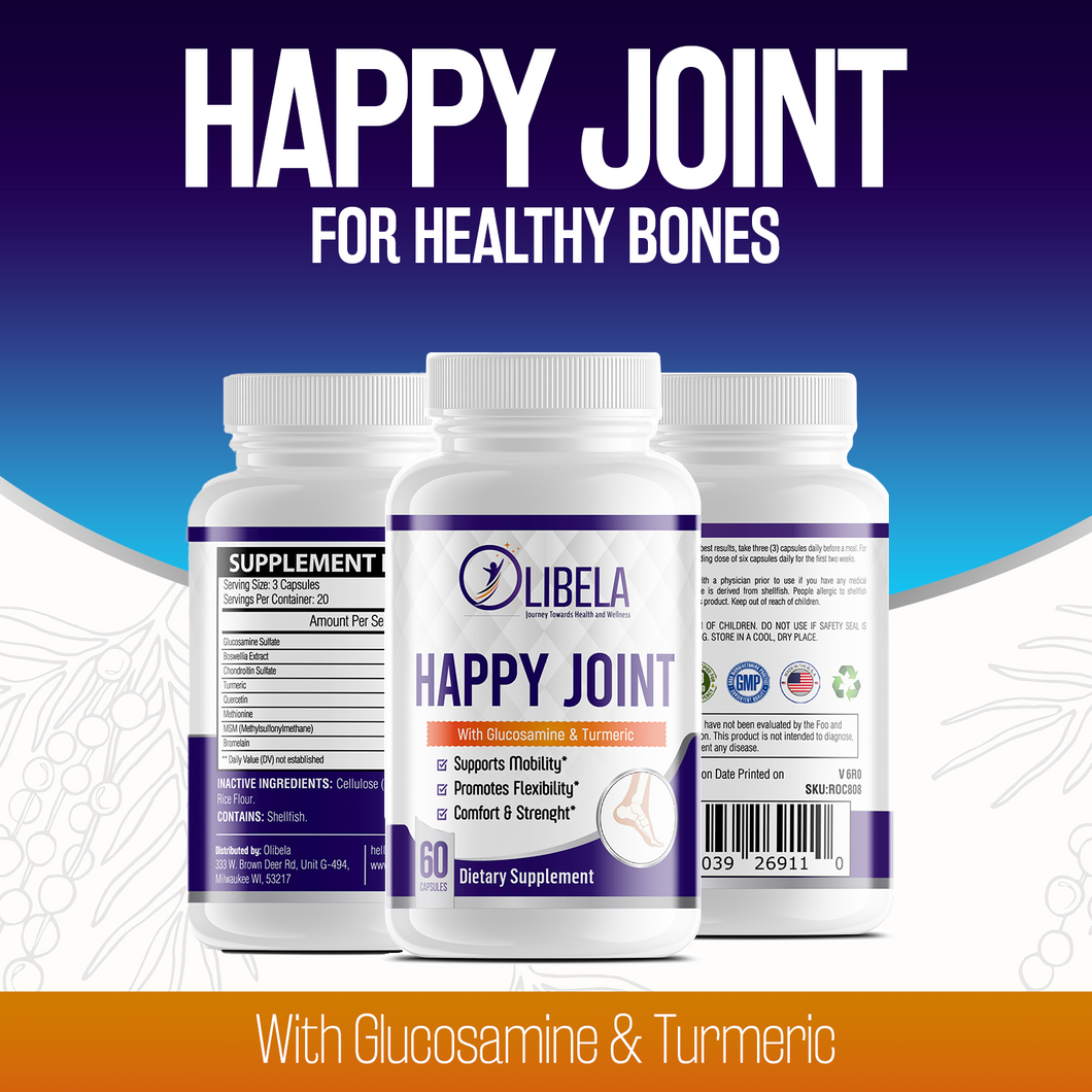 Happy Joint - Supports Healthy Joints, Reduce Inflammation, Reduce Allergies, Reduce Joint Pain, Improves Joint Flexibility, Reduce Muscle Damage From Exercise, And Increase Exercise Performance, 60 Caps.