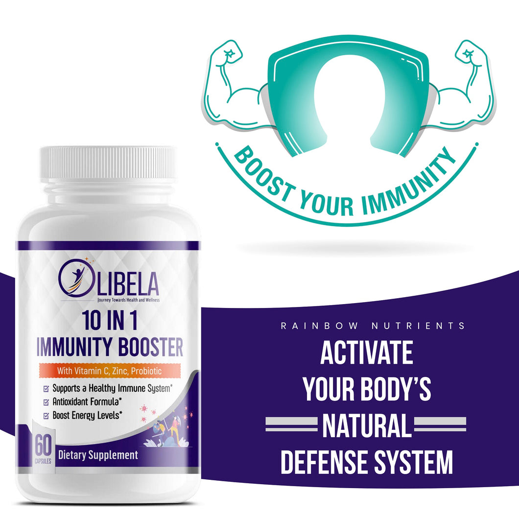 Immune Defense 10-in-1 Probiotics, Vitamins, Zinc, Elderberry, Echinacea, Turmeric, Probiotics, Garlic