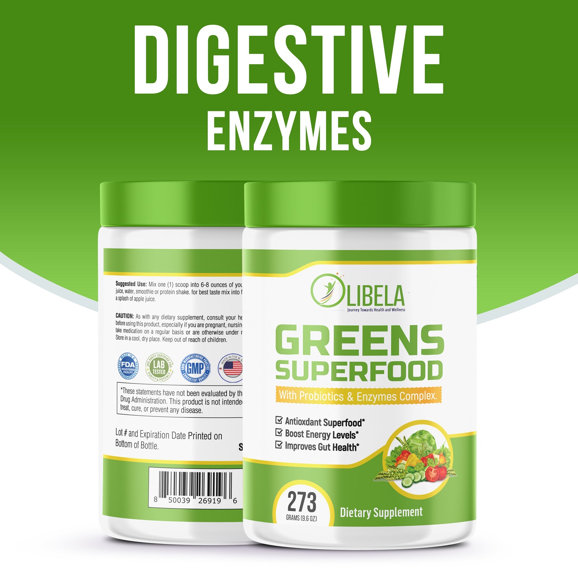 Greens Powder Superfood - With Probiotics And Prebiotics, Digestive Enzyme Complex, Beet Root Powder, Original Antioxidants, and Organic Greens. Boost Energy Levels And Improve Gut Health, 9.6oz (273g)