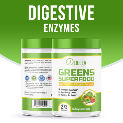 Greens Powder Superfood: con probióticos y prebióticos, complejo de enzimas digestivas. 273 g (9,6 oz)