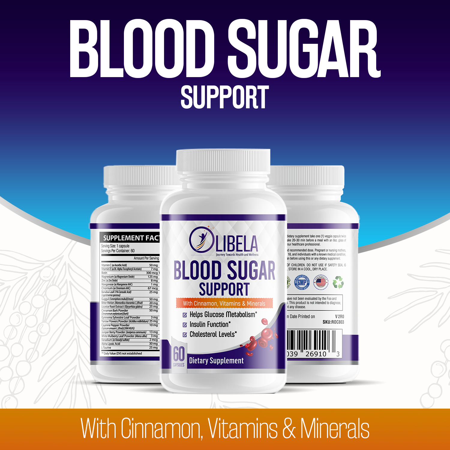 Health Blood: Boost Glucose Metabolism - With Cinnamon, Vanadium, Alpha Lipoic Acid, Chromium, Other Vitamins and Minerals - 60 Caps