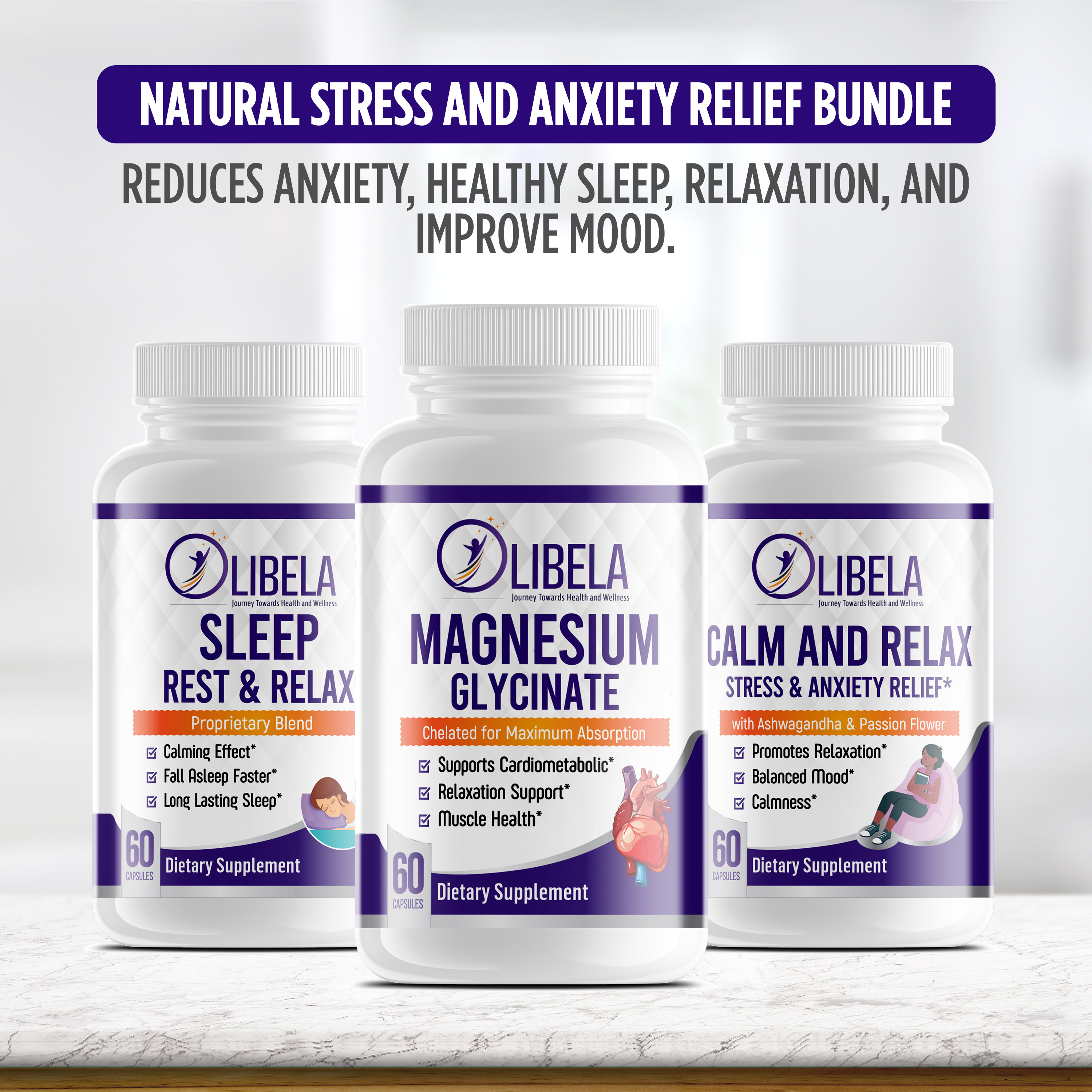 Natural Stress and Anxiety Relief Bundle - Reduces Anxiety, Healthy Sleep, Relaxation, and Improve Mood.