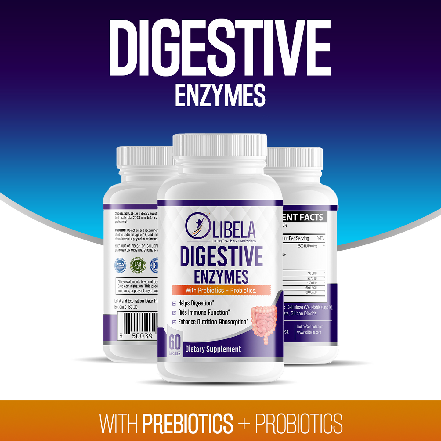 Olibela Digestive Enzymes With Prebiotics + Probiotics: Helps Immune Function