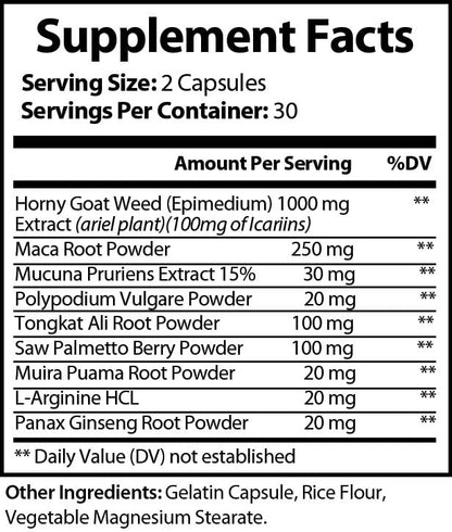 Horny Goat Weed 1560mg: Maca, Ginsen, Arginina, Saw Palmetto e Vitaminas, Reforço de Testosterona. Dá Mais Energia, Desempenho, Foco e Também Melhora os Níveis de Estrogênio, 60 Cápsulas