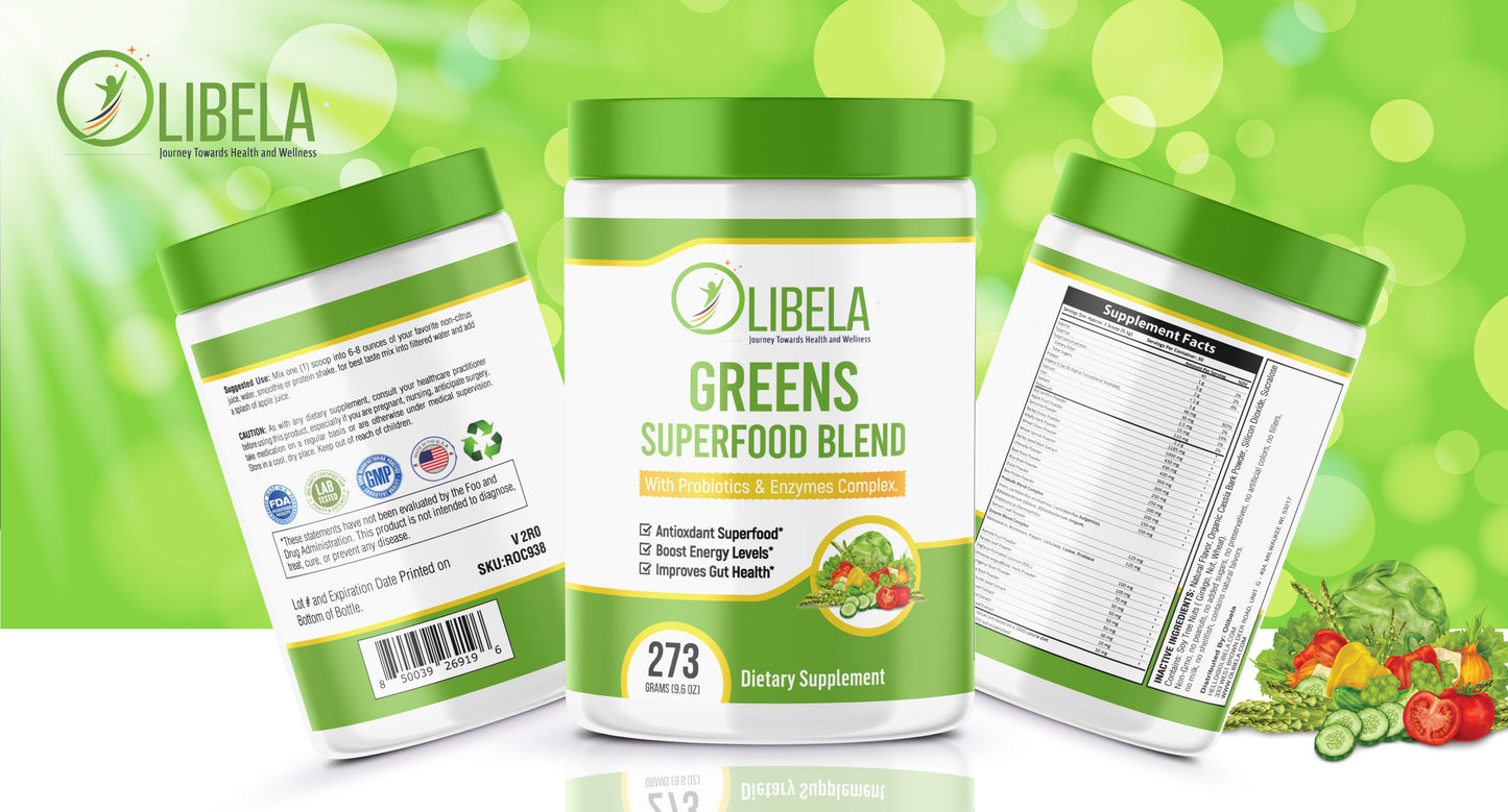 Greens Powder Superfood - Com Probióticos e Prebióticos, Complexo de Enzimas Digestivas. 9,6 oz (273g)